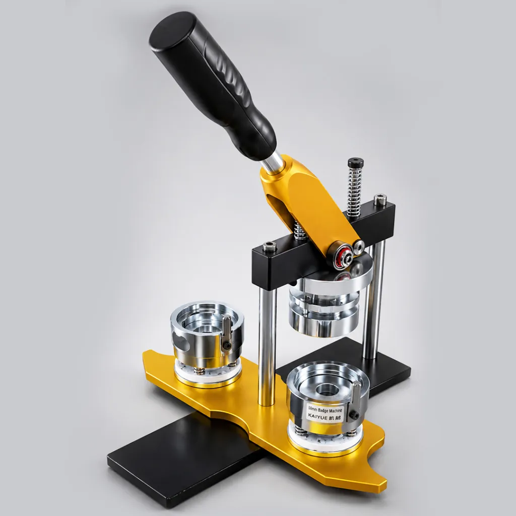58 mm manual badge making machine with rotating die and handle