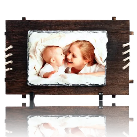 Photo Rock in Dark Rope-Laced Wooden Frame – SH-39