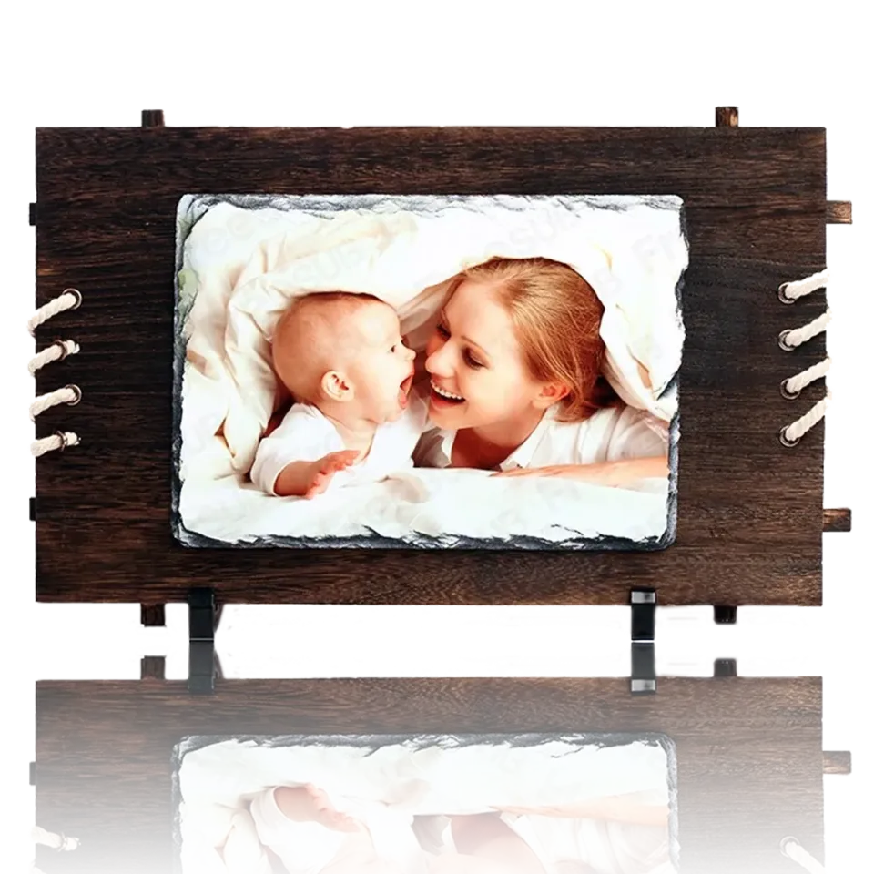 Photo Rock in Dark Rope-Laced Wooden Frame – SH-39