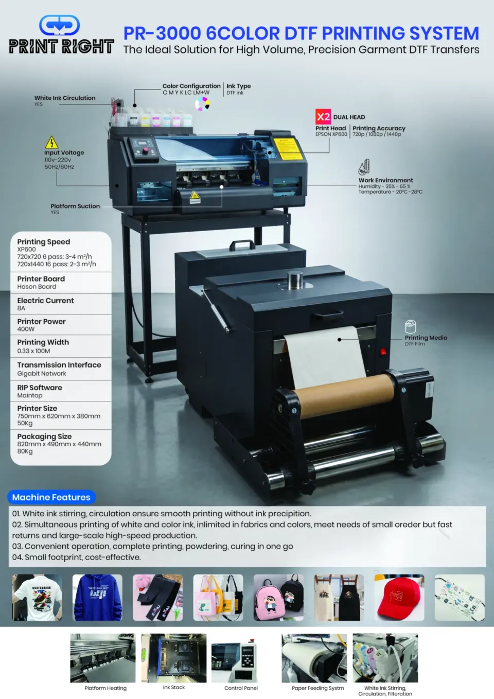 30CM DTF PRINTER – (Direct to Film) Epson XP 600 Dual Head Printer with Powder Shaking Curing Shaker