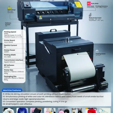 60CM DTF PRINTER – (Direct to Film) Epson XP 600 Dual Head Printer with Powder Shaking Curing Shaker