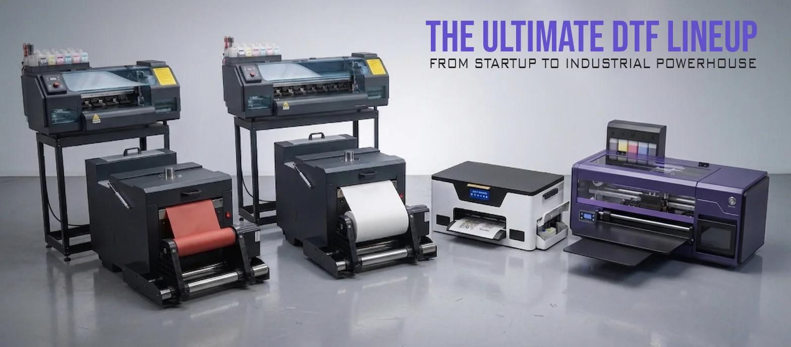 The Ultimate DTF Lineup — from startup to industrial powerhouse: DTF printers and powder shakers at Print Right